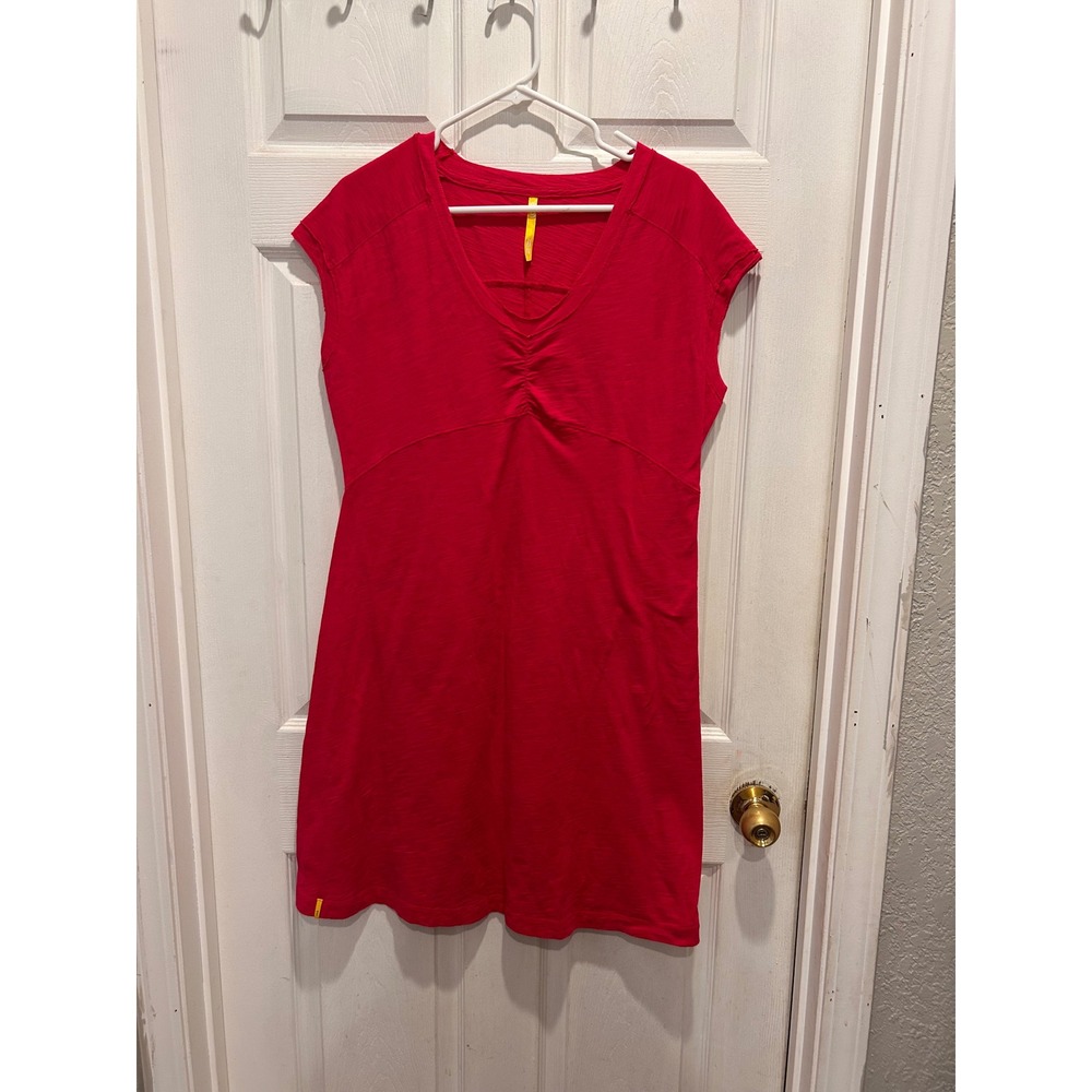 Lole Pink Organic Cotton Slub Knit V-Neck Cap Sleeve Dress‎ Wmns L Empire Waist